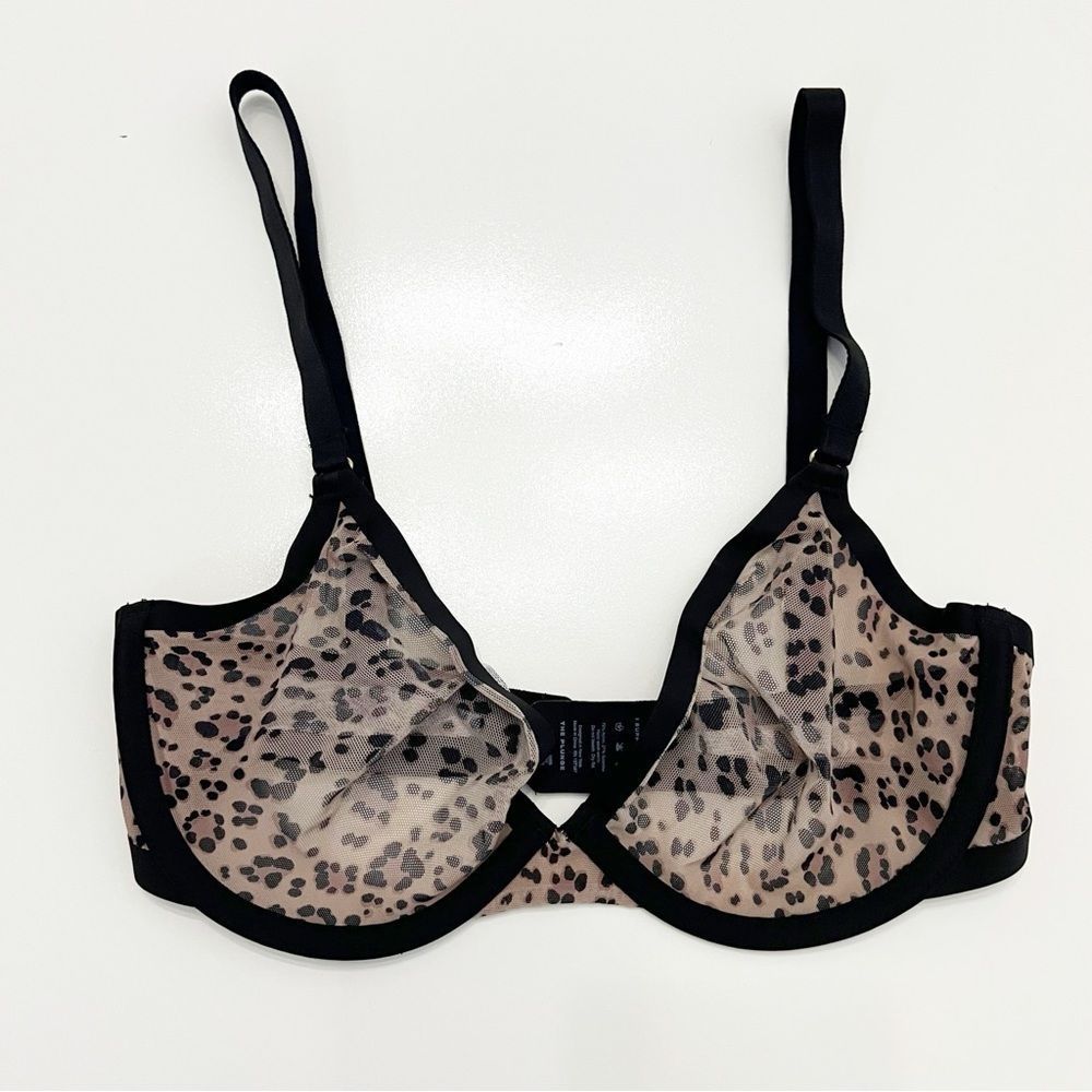 Cuup Mesh Bra The‎ Plunge 30E Nude Tan Sheer Leopard